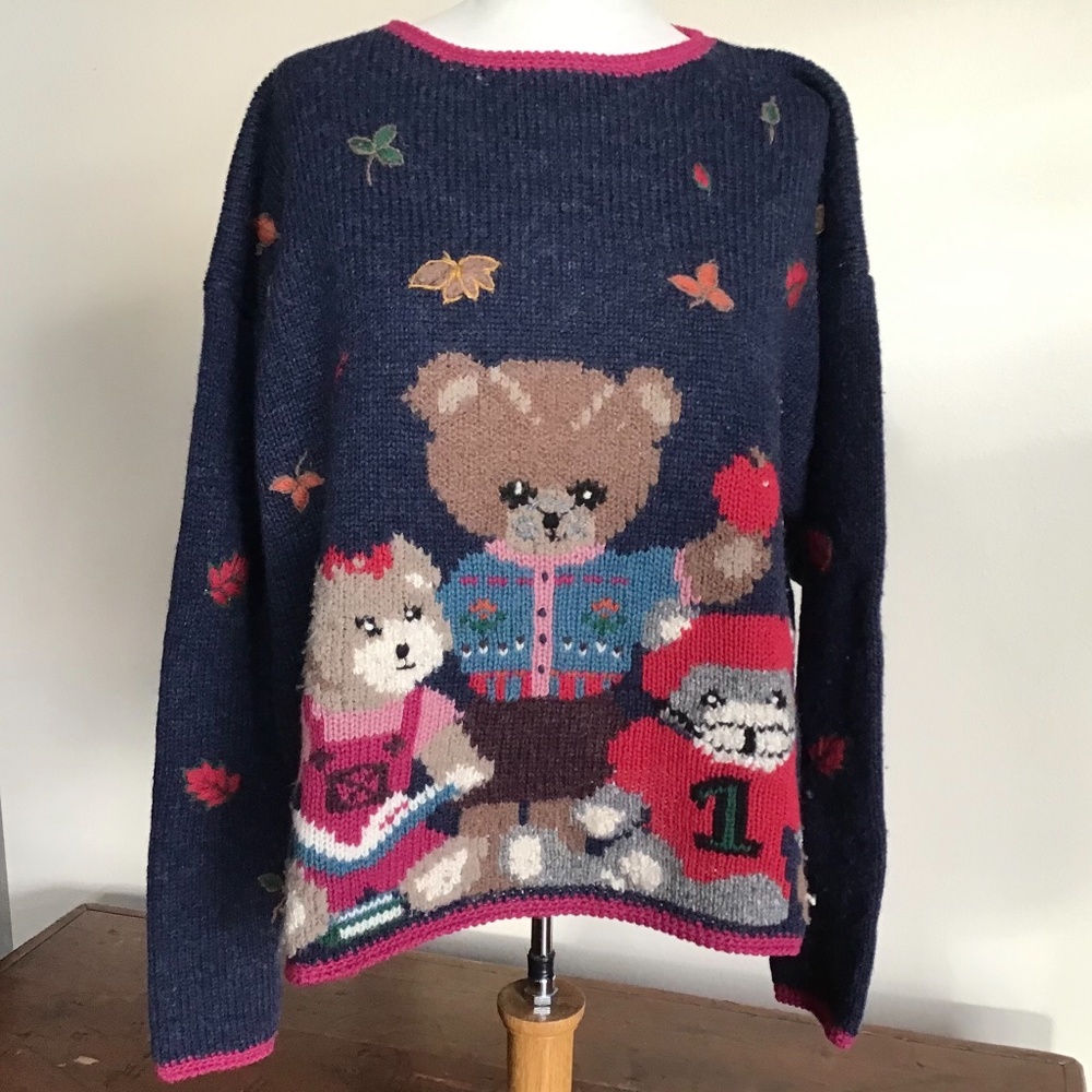 Vintage Woolrich XL Sweater Teddy Bears Pullover Wool